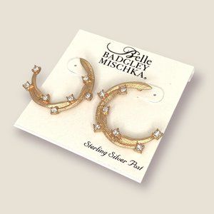 NEW Badgley Mischka Gold Textured Crescent Moon Constellation Crystal Earrings